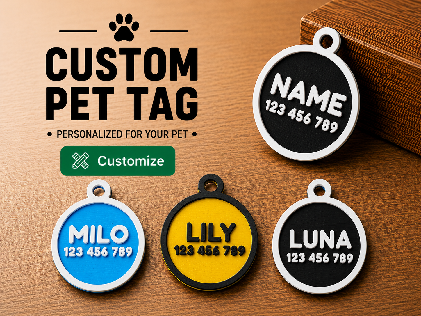 Circle-Shape Fully Custom Pet Tag