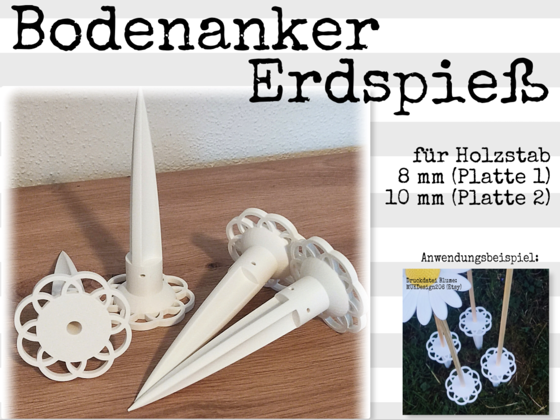 Bodenanker/Erdspieß für Holzstäbe 8 und 10 mm