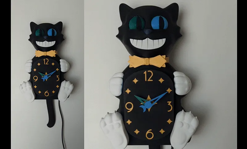 Kitty Cat Clock [Moving Eyes & Tail] - Free 3D Print Model - MakerWorld