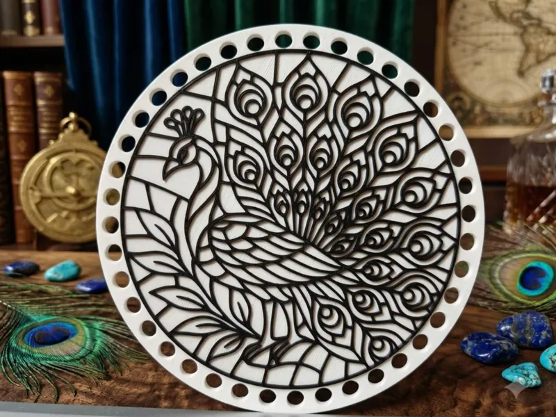 Bottom for crochet basket peacock