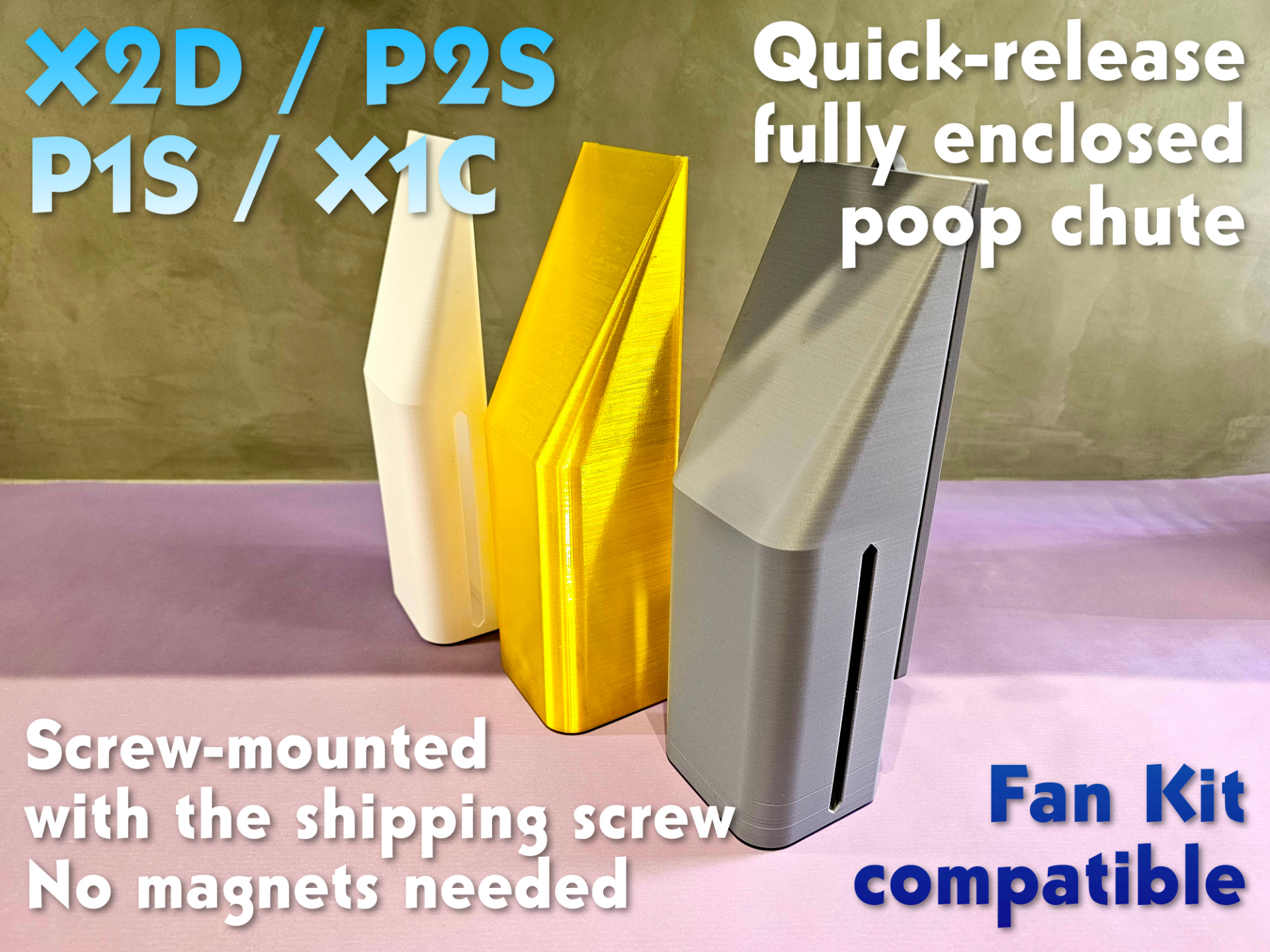 X2D, P2S, P1S quick-release enclosed poop chute V2