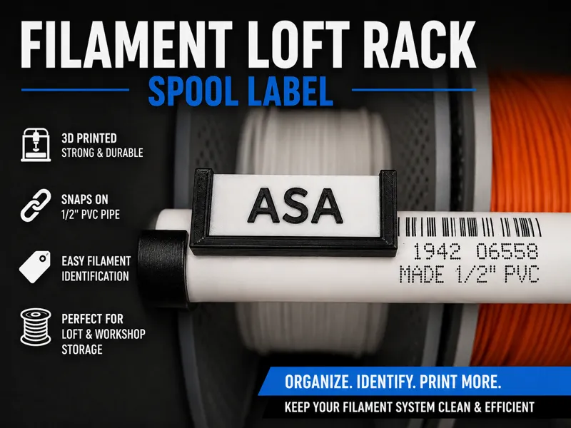 Filament Spool Labels for PVC Loft Rack Storage