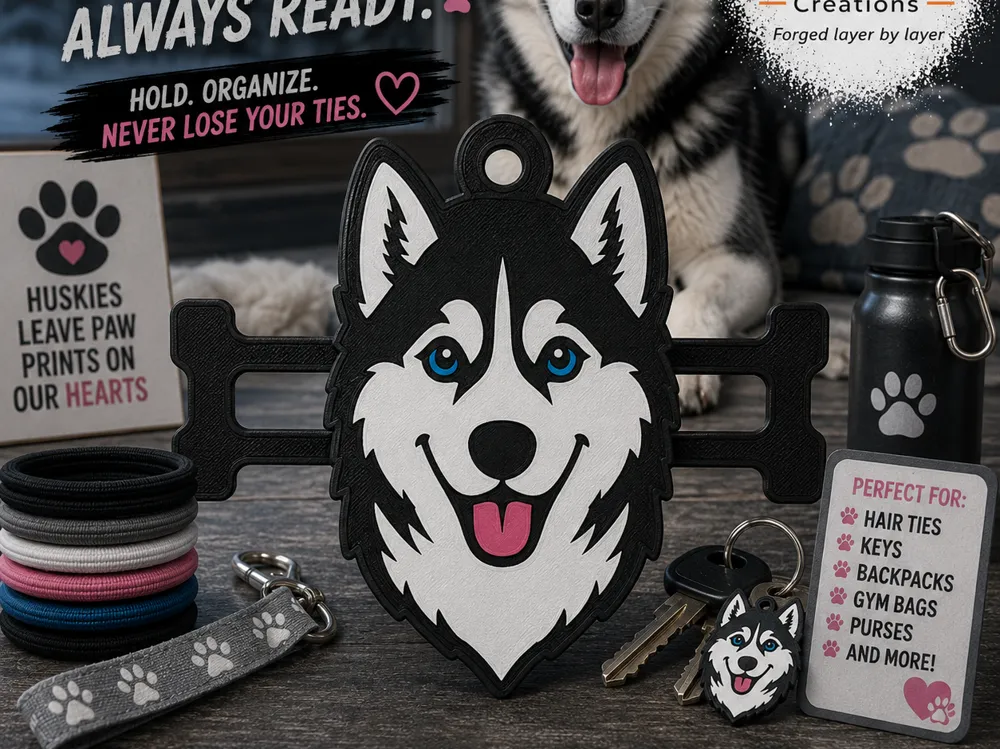 Accesorio para sujetar ligas de cabello: Husky Hair Tie Holder Keychain. Referencia del modelo original.