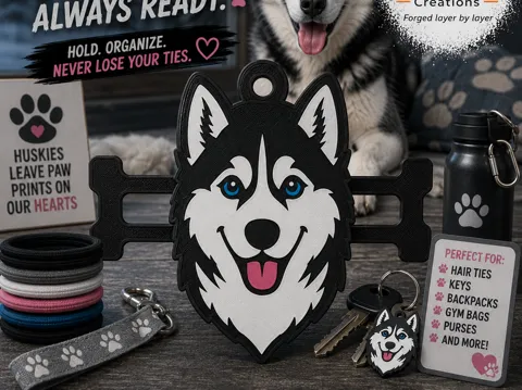 Accesorio para sujetar ligas de cabello: Husky Hair Tie Holder Keychain — referencia de MakerWorld