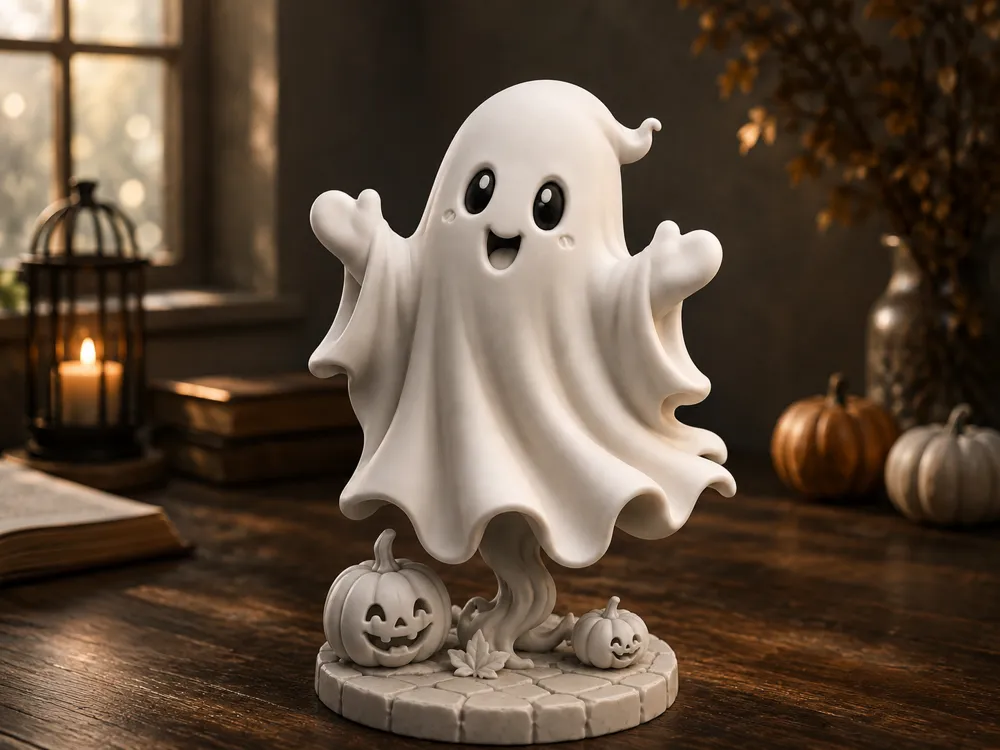 Adorno temático: Cute Halloween Ghost – Pumpkin Spirit Decoration. Referencia del modelo original.