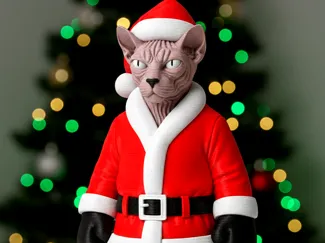 Santa Claws Claus Sphynx Kitty Cat Figurine