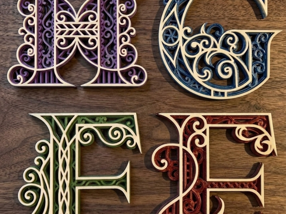 Filigree Ornamental Letters E,F.G,H