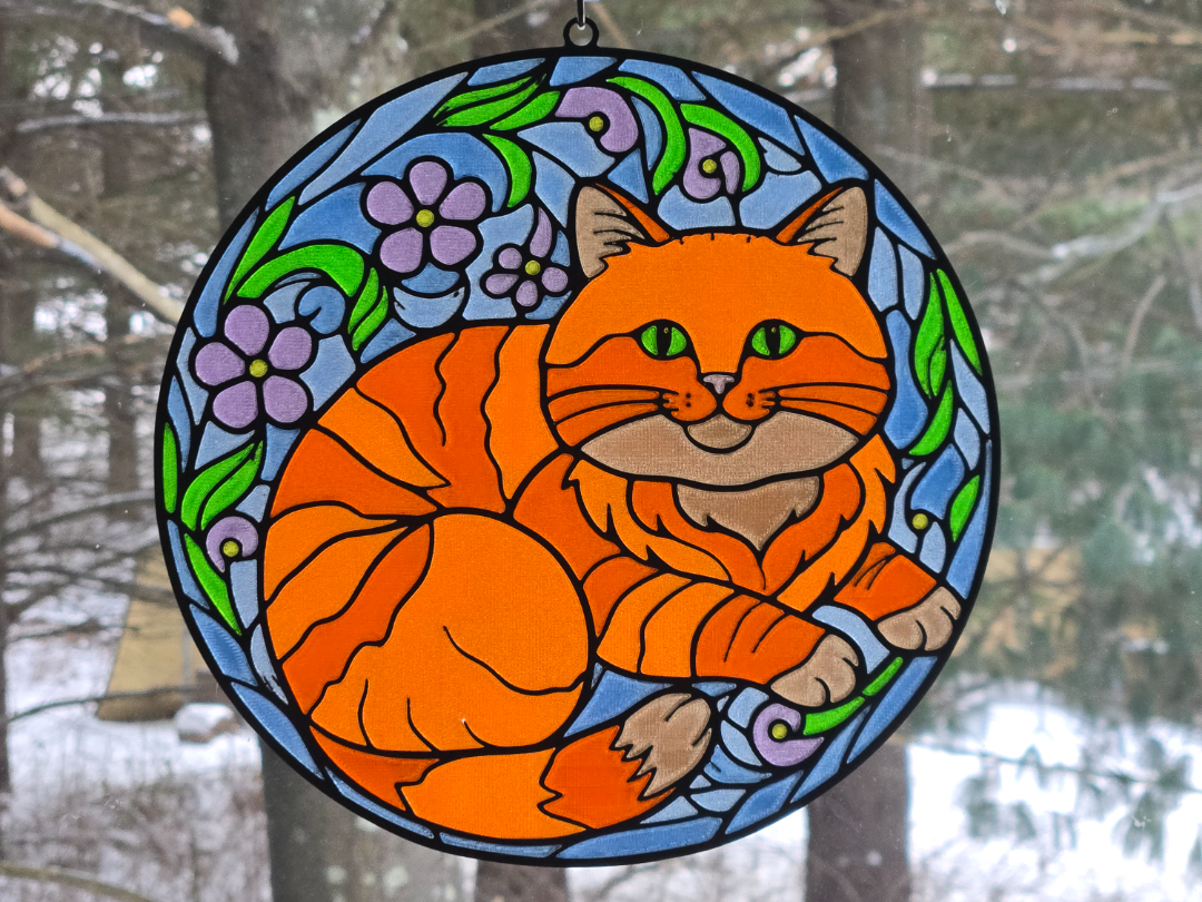 Stained glass orange cat
