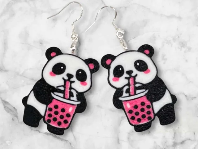 Panda Bear Boba Tea Earrings