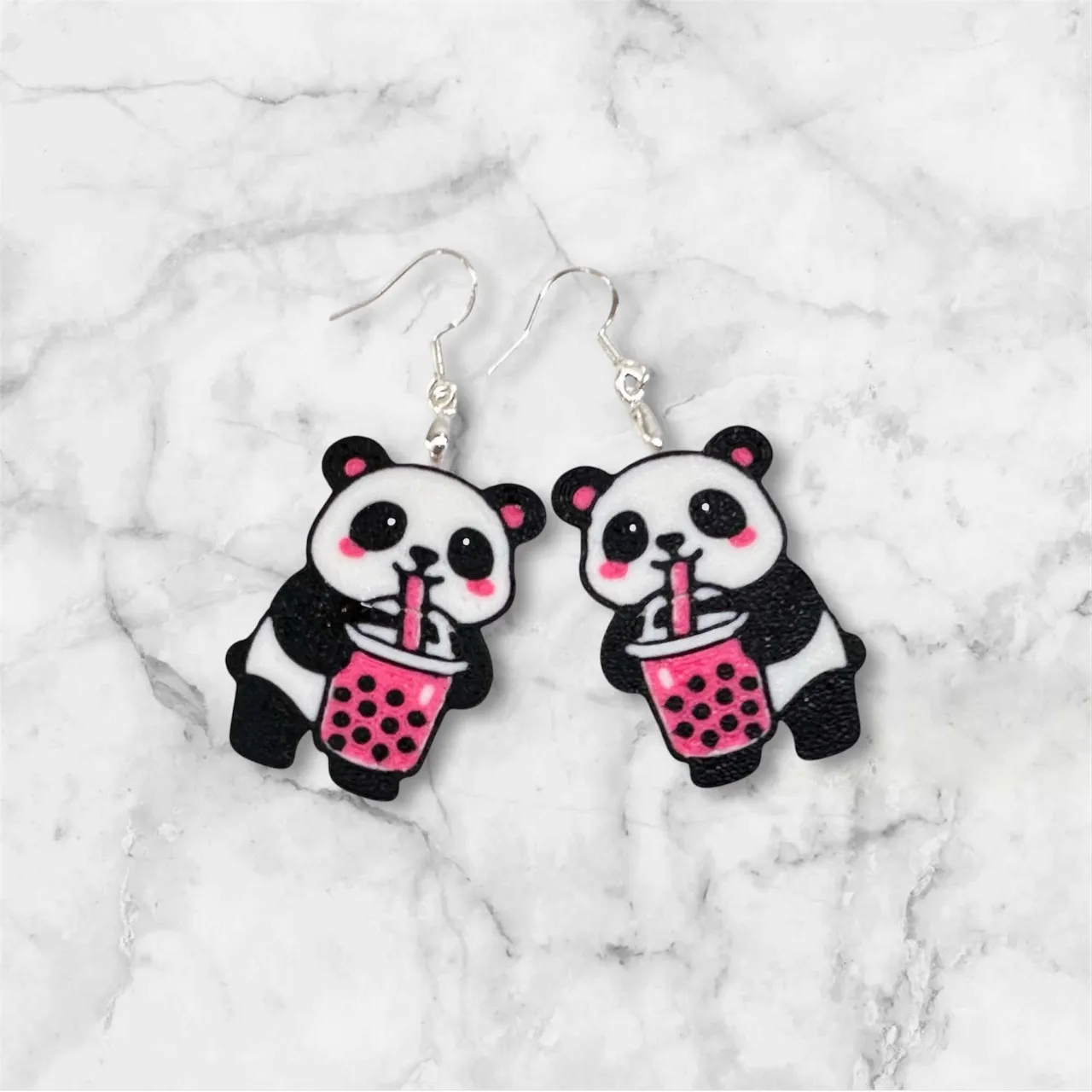 Panda Bear Boba Tea Earrings view 2