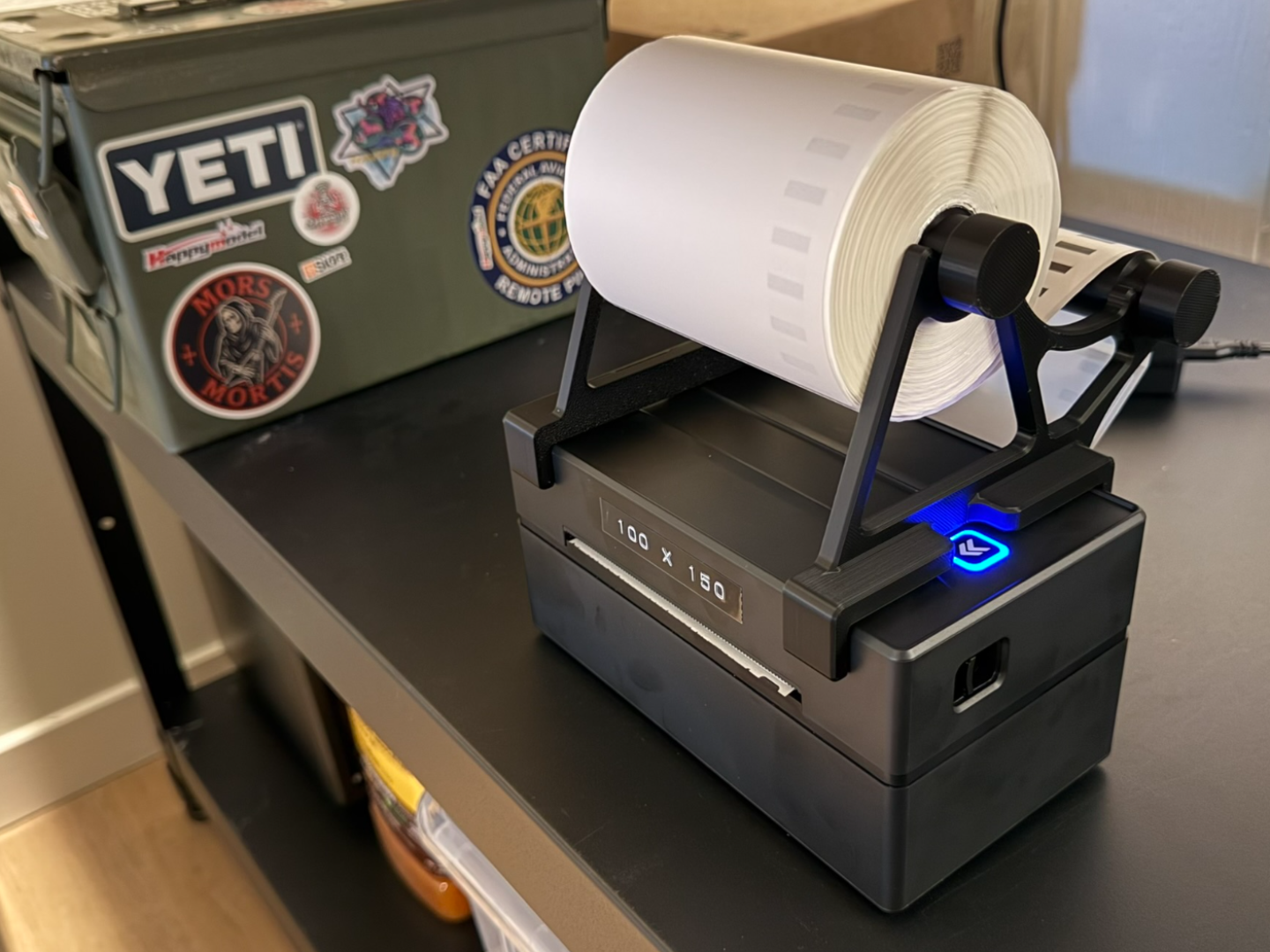 Thermal label roll holder for NULLTONEX printer