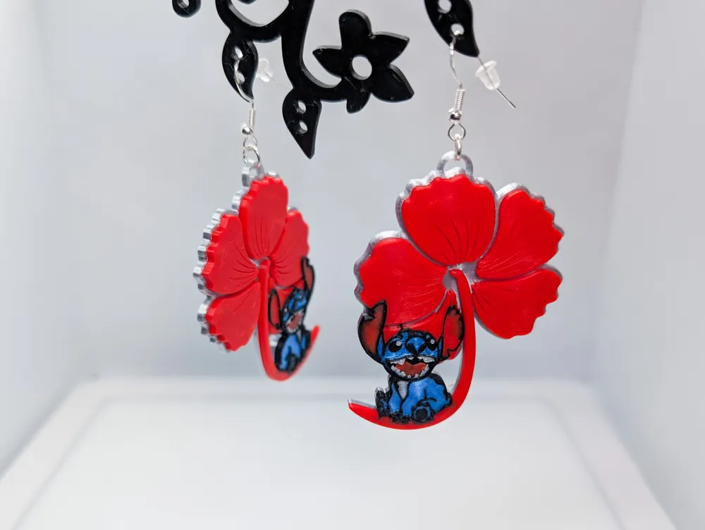 Stitch Hibiscus Earrings by Lore In Layers MakerWorld: Download Free 3D ...