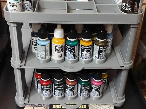 Vallejo paint display with sliding shelves