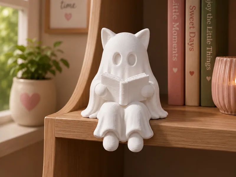 Cat Reading Ghost Shelf Sitter