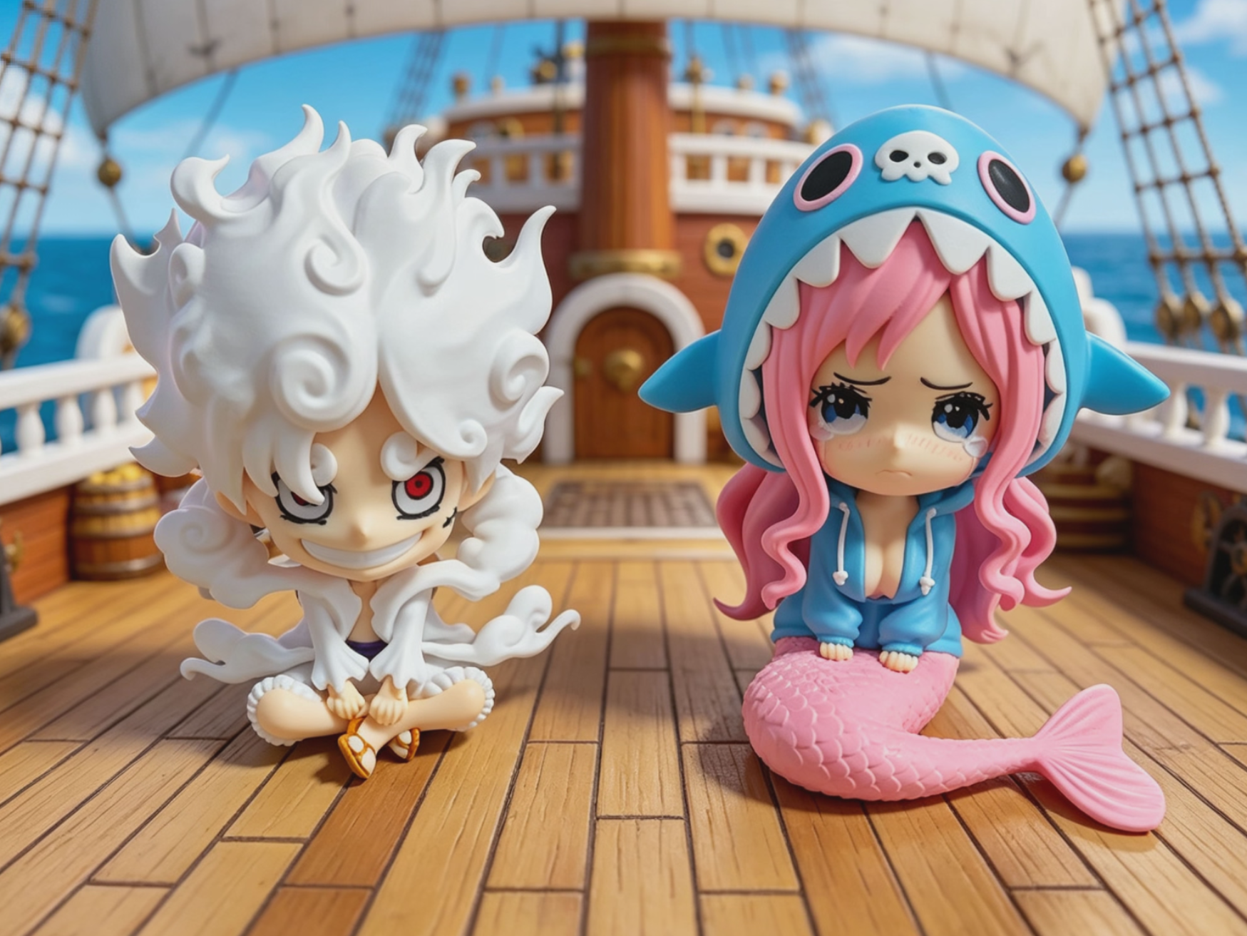 Luffy路飞 one piece 海贼王 Q版白星公主  可爱鲨鱼帽 多色半分件打印 潮玩