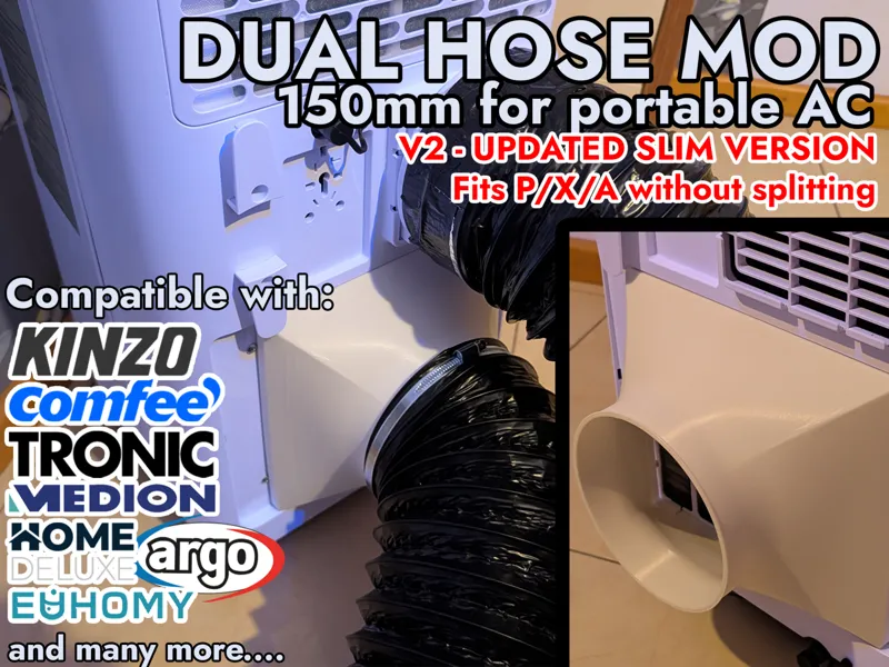 [V2] Dual Hose Adapter Mod 150mm for portable AC