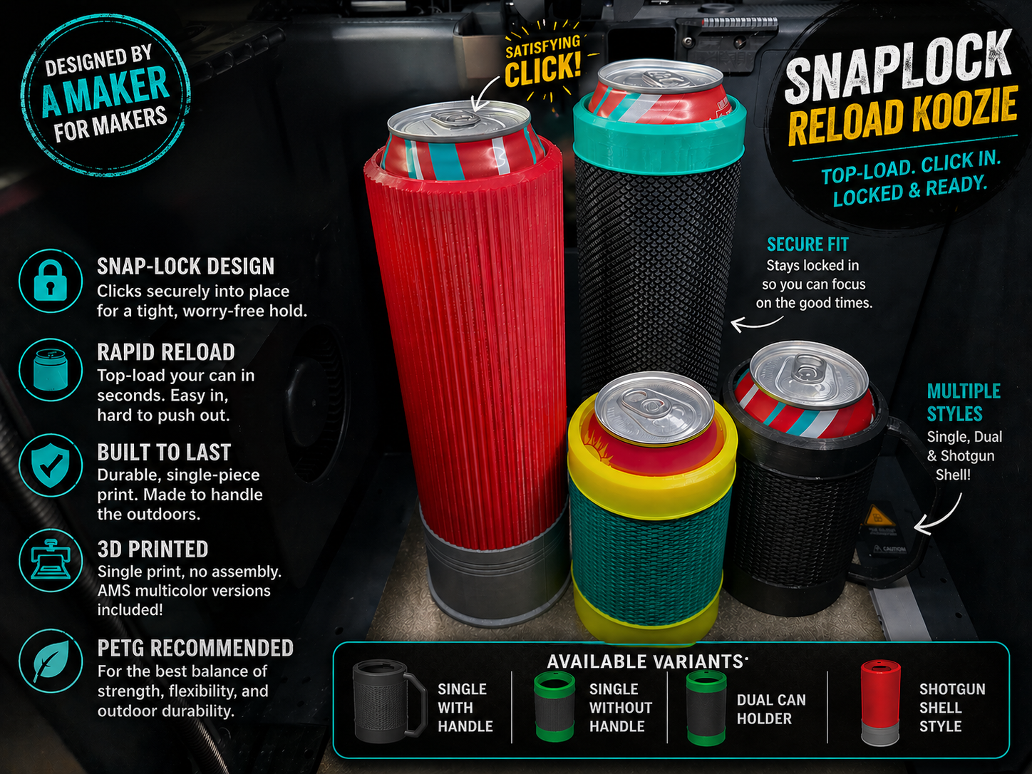 KUREスプレータイプスタッシュケース　3Dプリント　ロック機能付き SnapLock Reload Koozie - Free 3D Print Model - MakerWorld