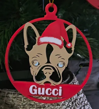 Customizable Santa Hat Dog Ornament.