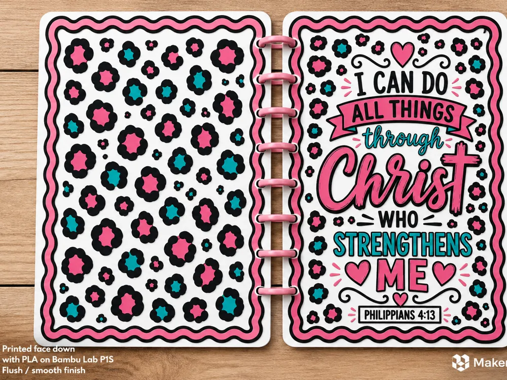 Tapa o cubierta: A5 Philippians 4:13 Leopard Print Notebook Covers. Referencia del modelo original.