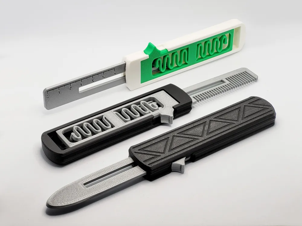 Özel Tasarım Çok Fonksiyonlu Alet: Ölçer, Çelik Katlanabilir Bıçak ve Tarak Süs