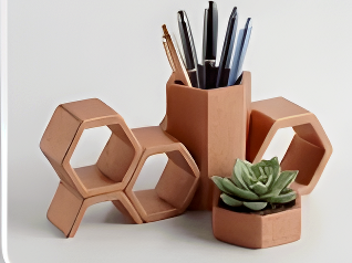 Terracotta Hex Blocks planter and penholder