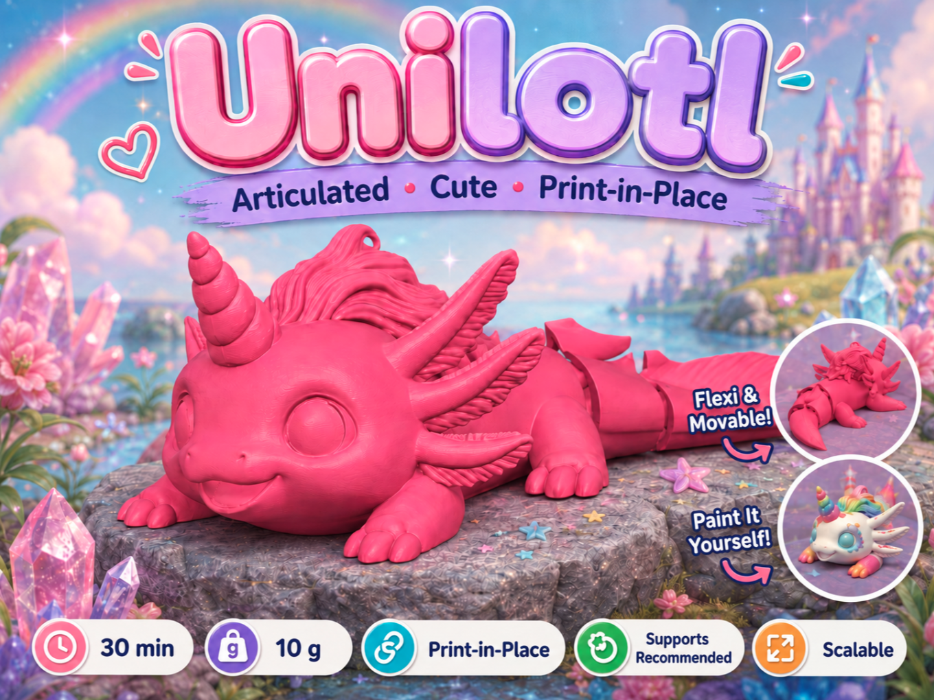 Unilotl Cute Flexi articulated Unicorn Axolotl toy