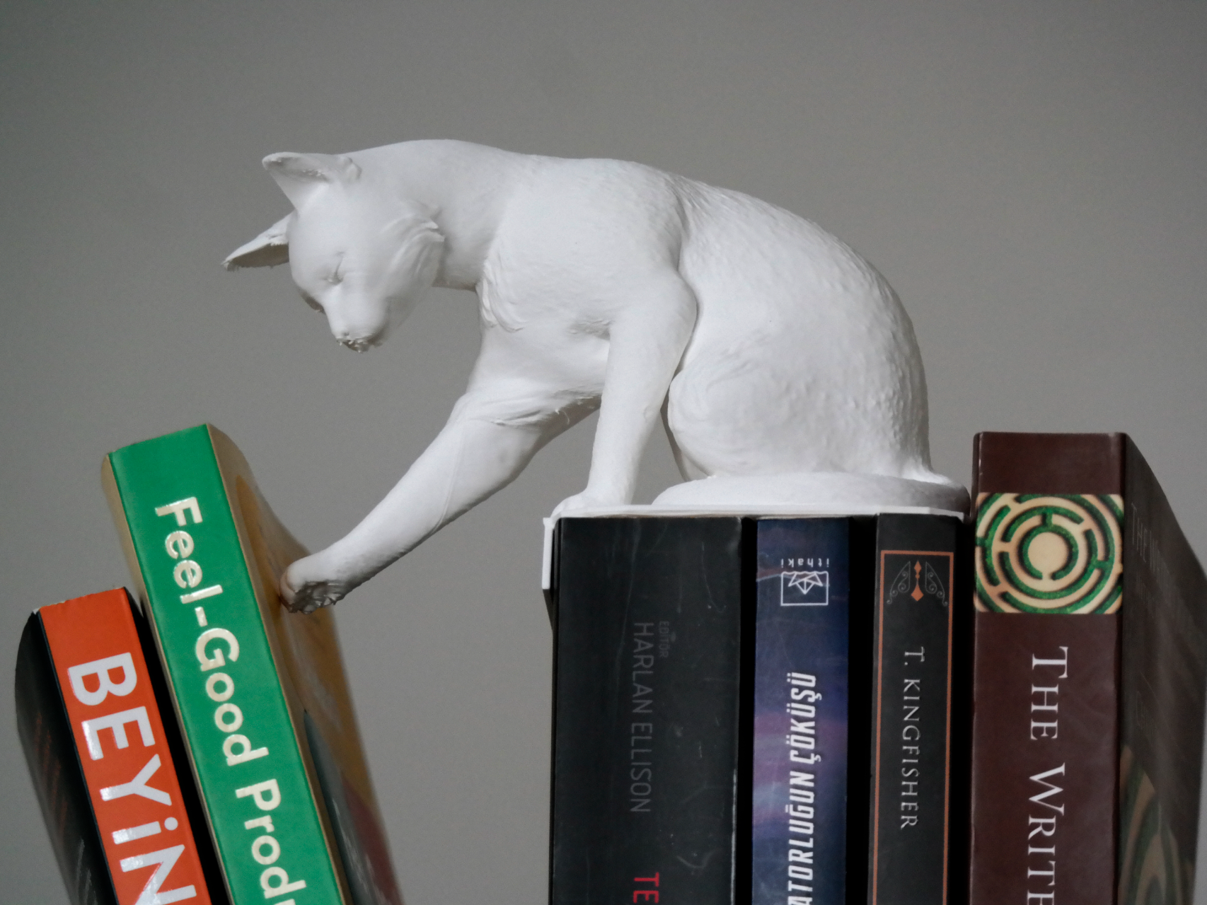 Cat Pushing Book(s) Nook - With Hidden Book Holder