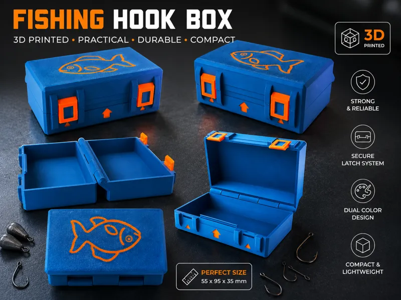 Fishing Hook Box with Dual Latches