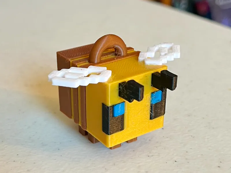 Minecraft Pixelated Bee Figure and Keychain