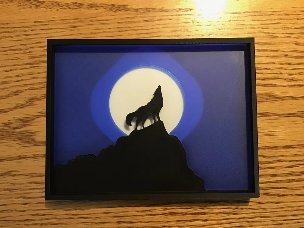 Wolf howling - Shadow Box - Free 3D Print Model - MakerWorld
