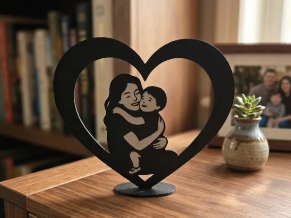Silhouette cœur mère et enfant