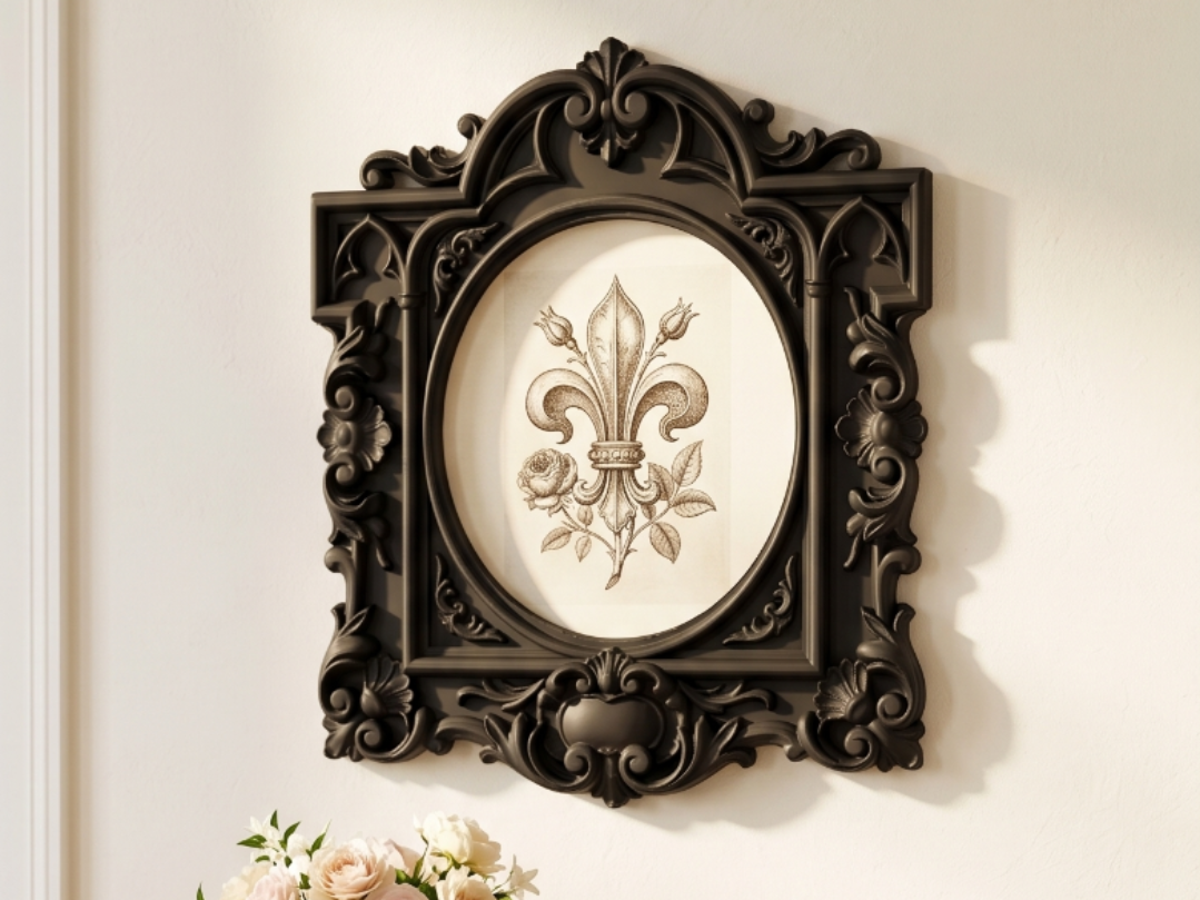 Baroque Oval Fleur de Lis Wall Frame Art - 3D printed Decor, in stock in India
