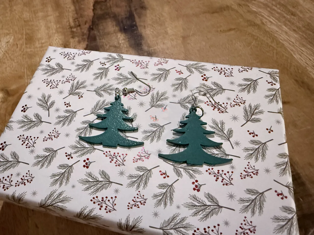 Christmas tree earrings view 2