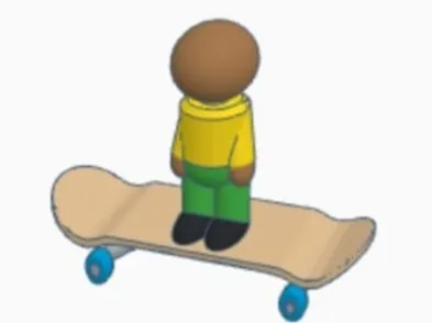 Mini character on mini skateboard