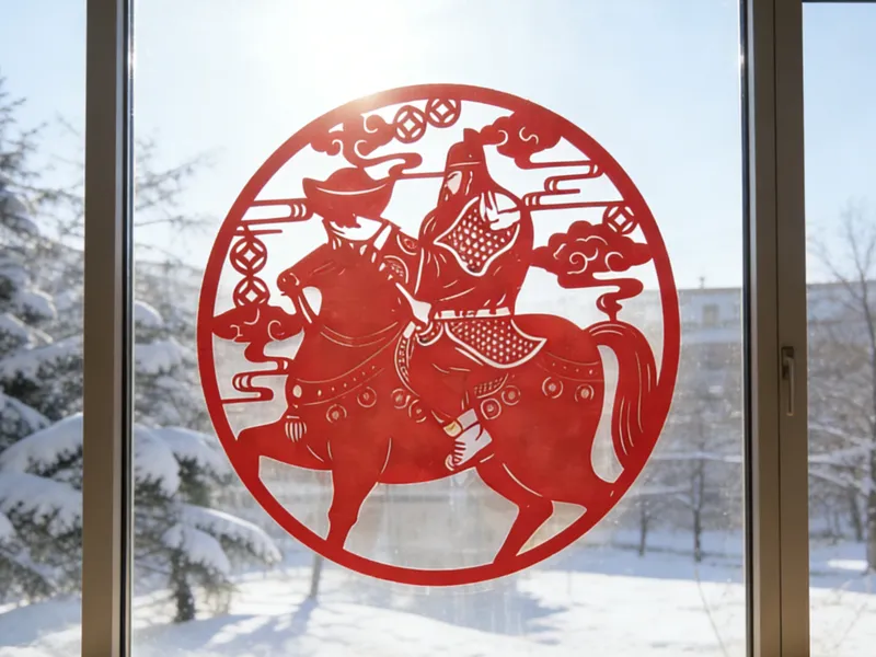 关公送宝马年窗花 Guan Gong Guards Your Warmth & Safety