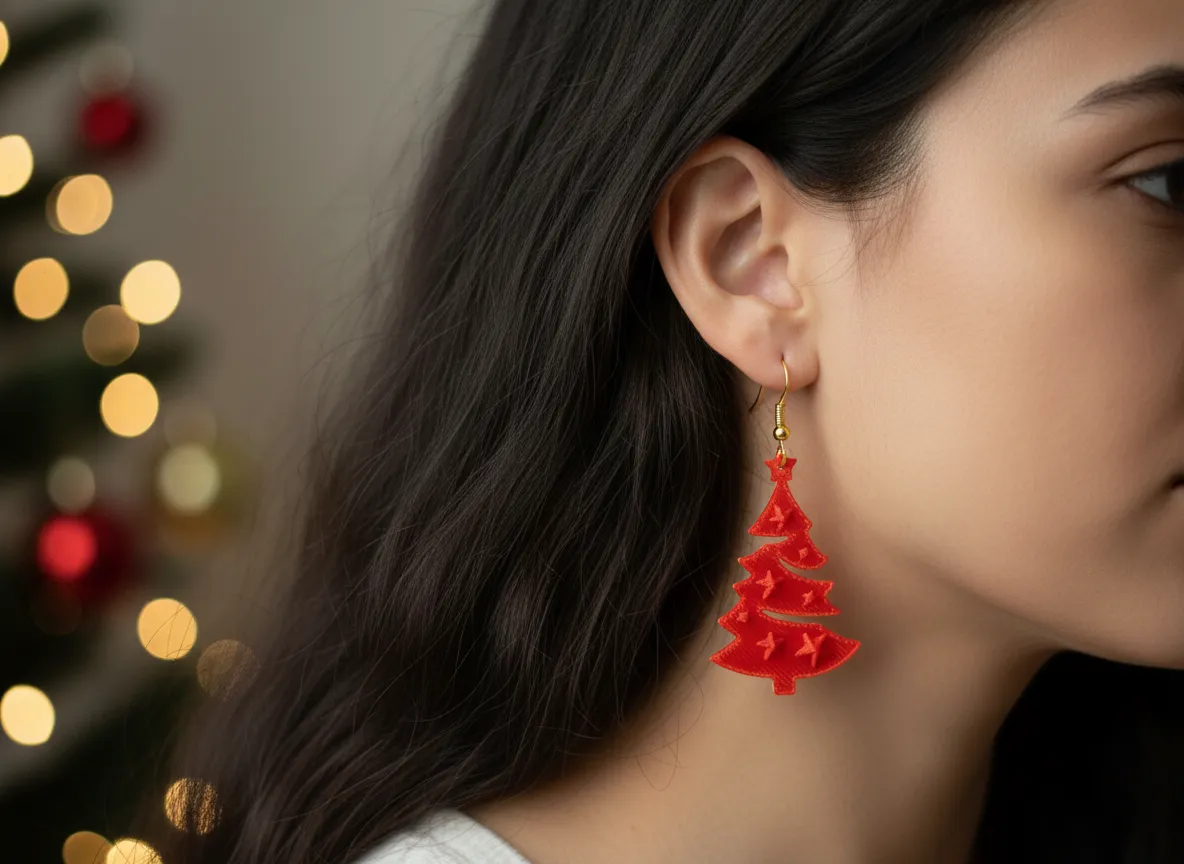 Christmas Tree Earrings with Stars view 4
