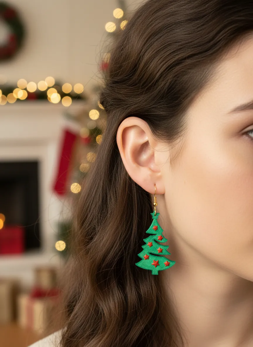 Christmas Tree Earrings with Stars view 3