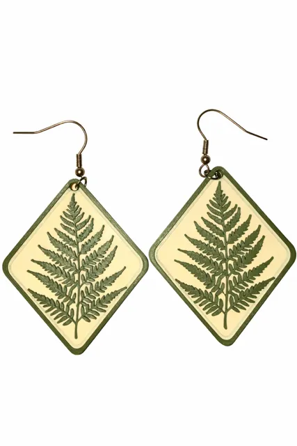 Fern Imprint Dangle Earrings (.2mm Optimized) view 4