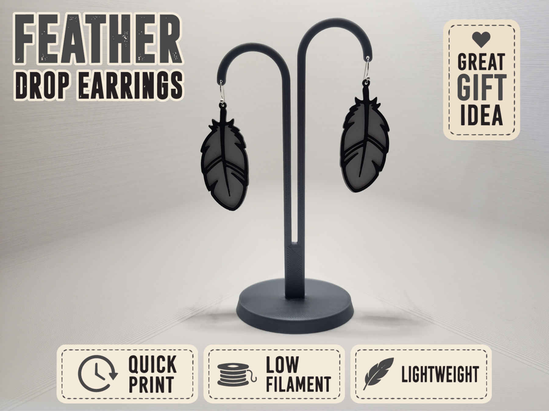 Two-Color Feather Drop Earrings