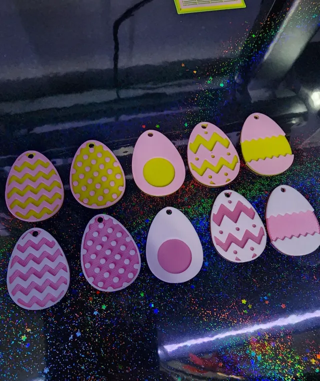 Cute Easter Egg Earrings Ready to Print, Color Change Done By Layer.