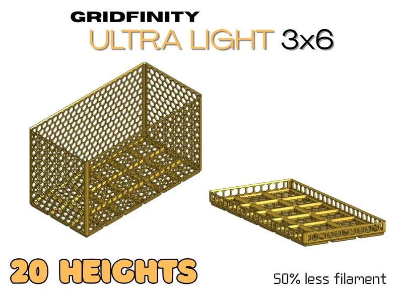 Gridfinity ULTRA light 3x6 (20 heights from 1-20)