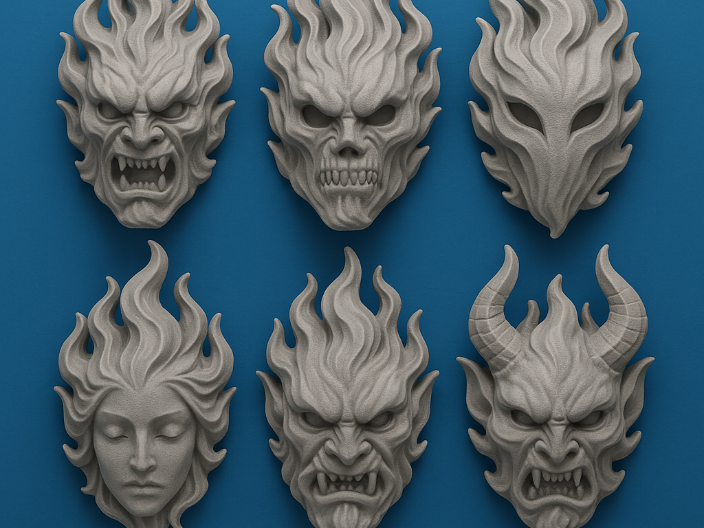 Infernal Flame Spirits Wall Relief Fantasy Art