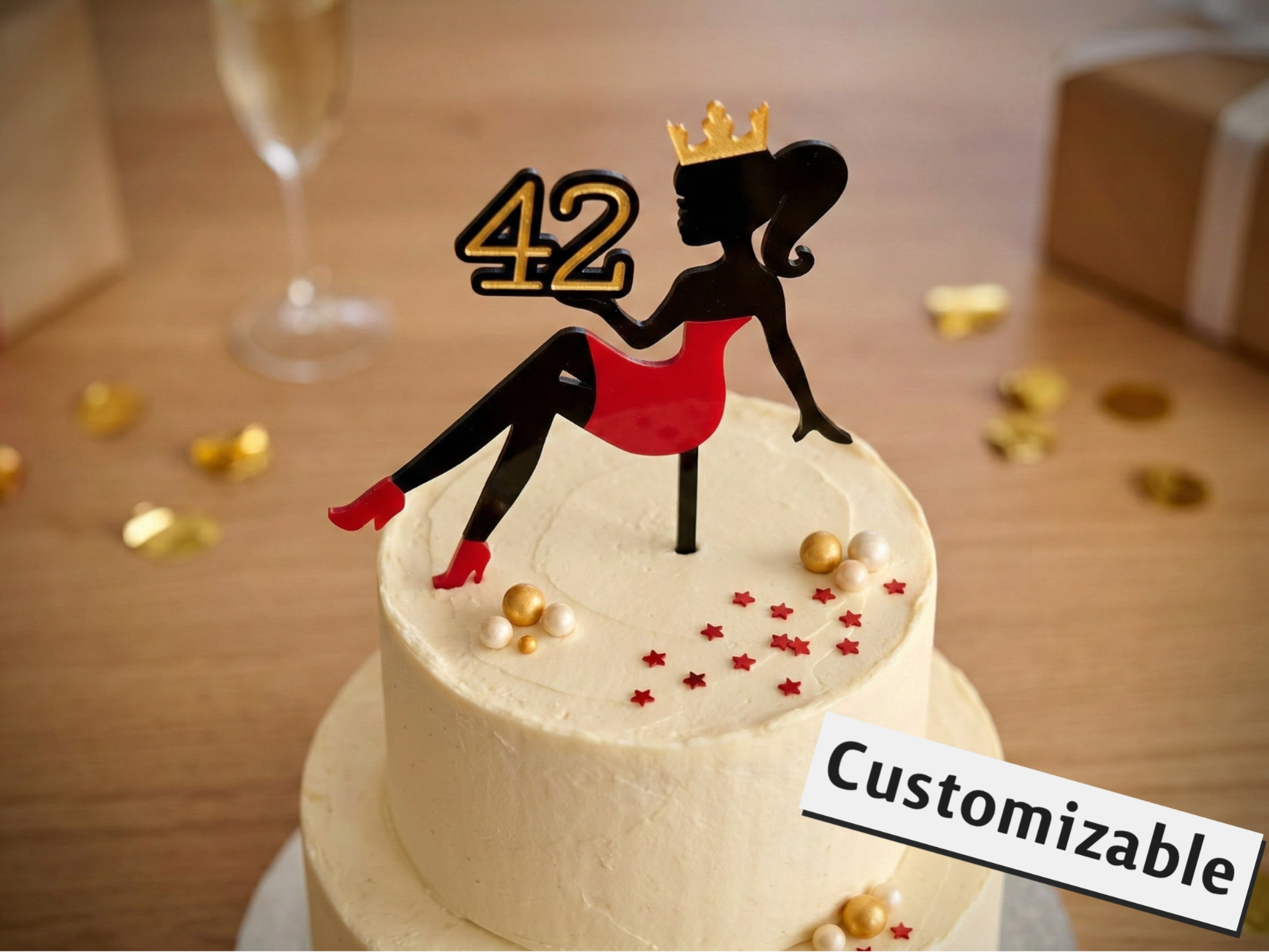 Cake topper Woman with Crown birthday Customizable