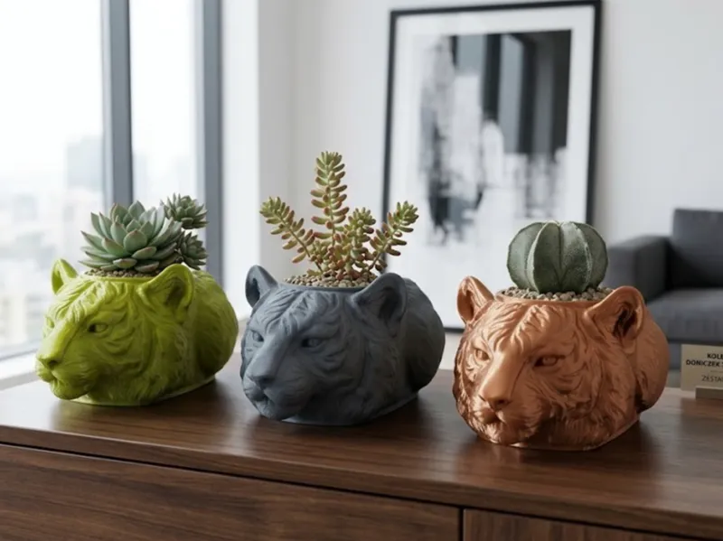 Modern 3D Tiger Succulent Planter Trio