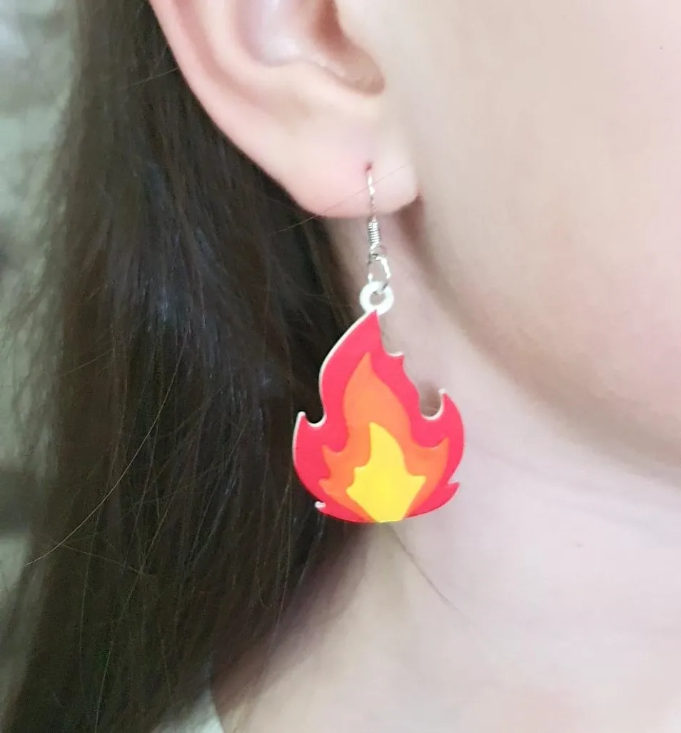 Fire flame earrings view 2