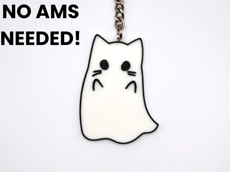 Halloween Ghost Cat Keychain Kitten Keyring
