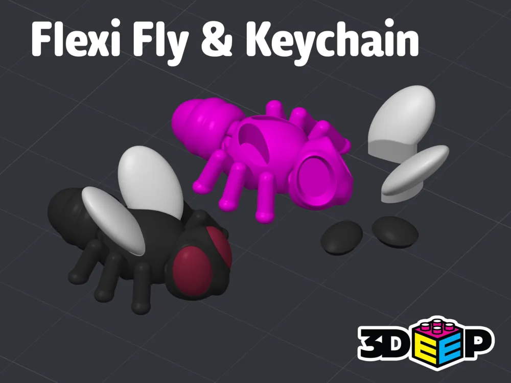 Fly Icon Keychain Flexi Fly & Keychain - No Supports - Free 3D Print Model - MakerWorld