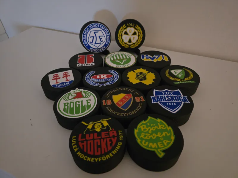 Hockey pucks with stand
