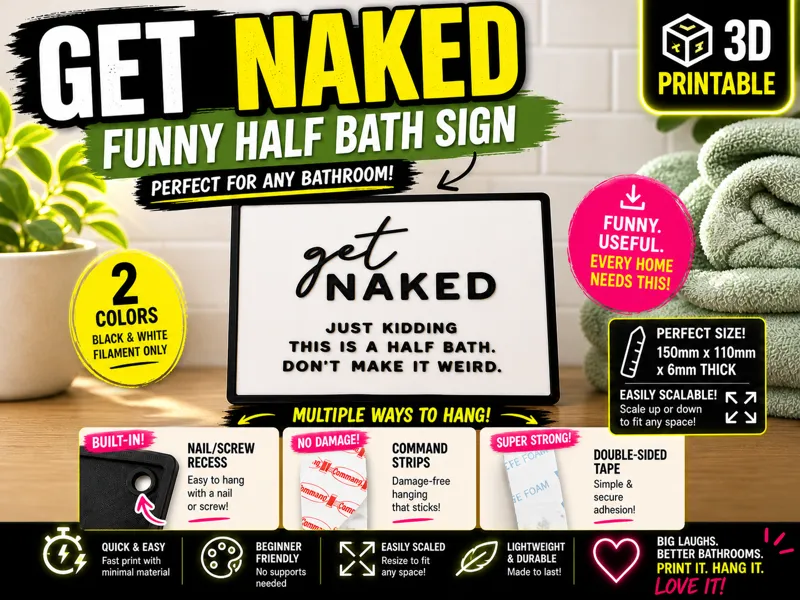 Funny Half Bath Sign | Easy 2-Color Print