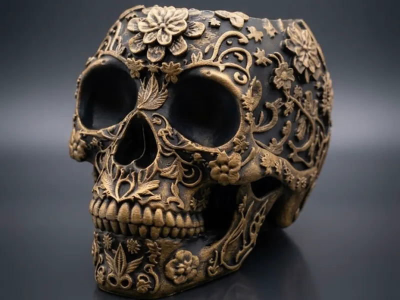 Stylish Desk Organizer – Ornate Floral Skull